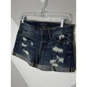 Aéropostale Women's Distressed Rolled Denim MIDI 3" Shorts Dark Wash Size 2